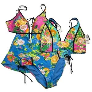 Bar III Tankini & Bikini Tops & Shirred Side Hipster Bottoms Summer Spritz Large